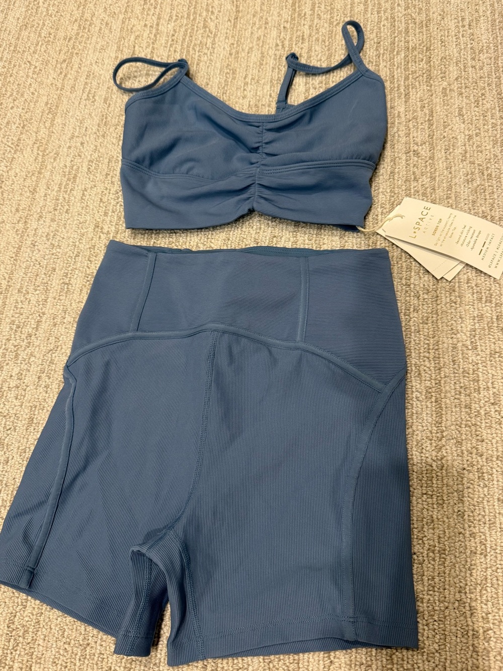 l*space Dusty Blue Bralette & High-Waist Bike Shorts Set